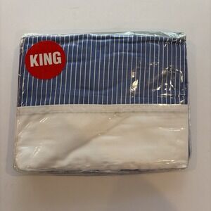 Ralph Lauren King Flat Sheet Socialite Stripe Blue Cotton Sateen Vintage USA